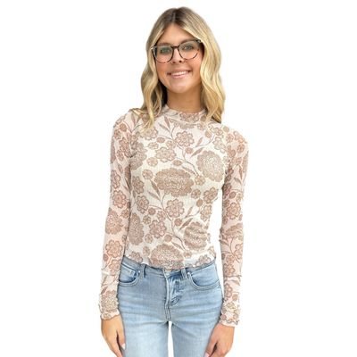Cream Floral Sheer Top