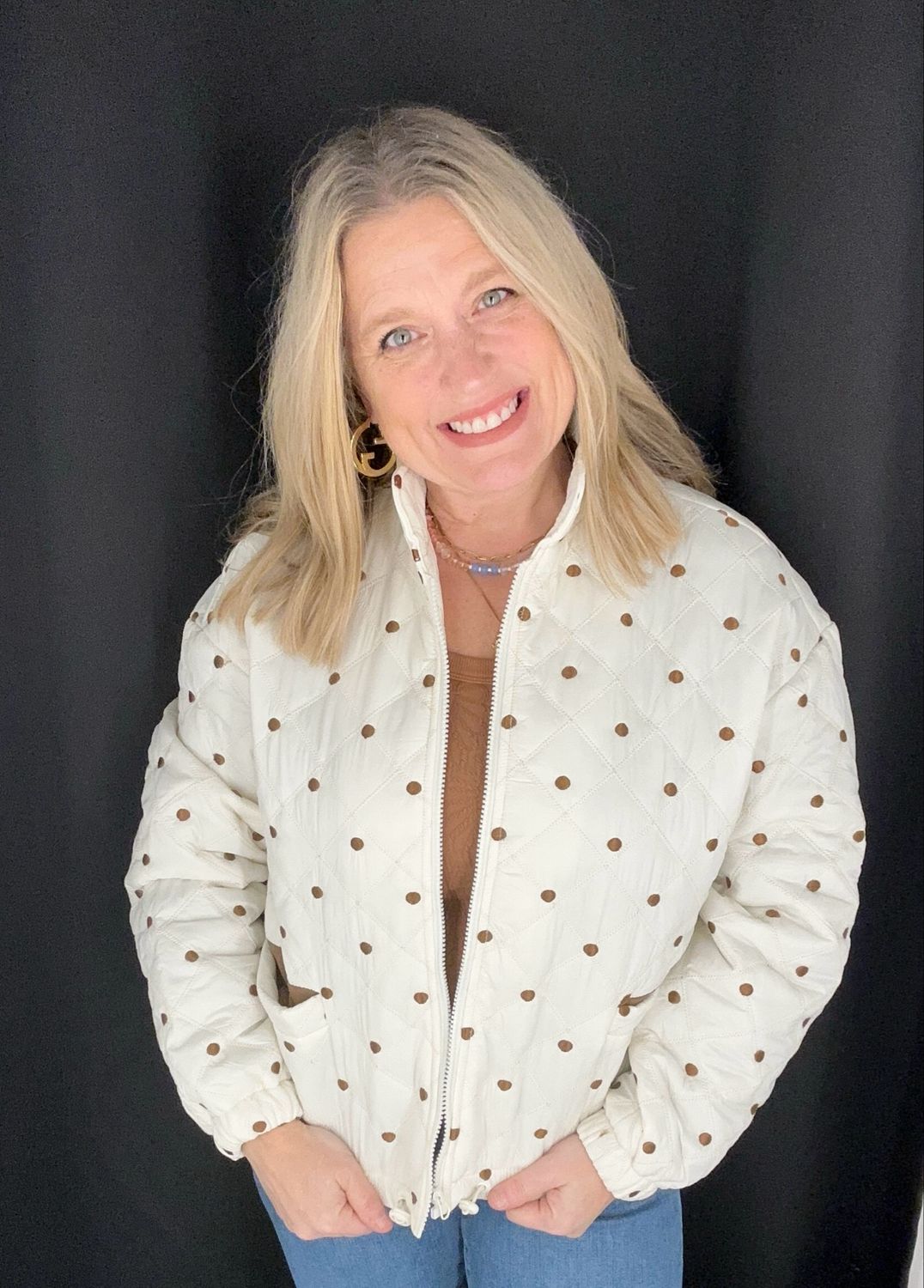 Quilted Dotty Jacket-Tan