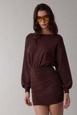 Syd Off Shoulder Sweater Dress-Brn