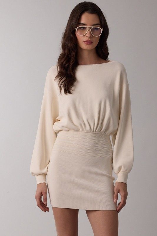 Syd Off Shoulder Sweater Dress-Cream
