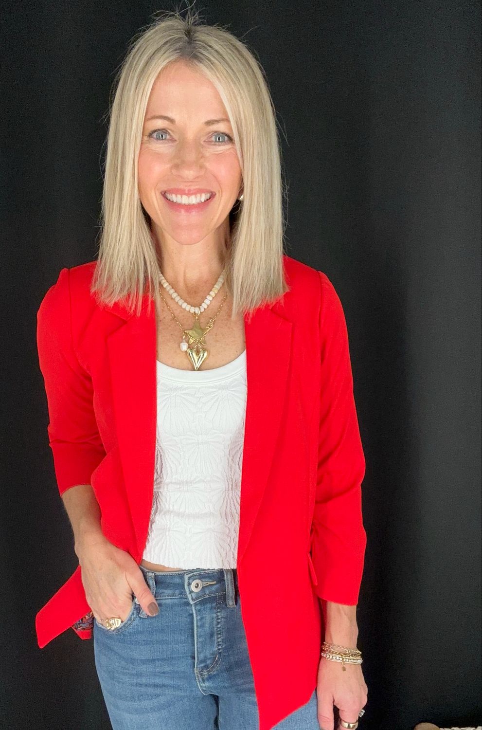 True Red Rouched Blazer