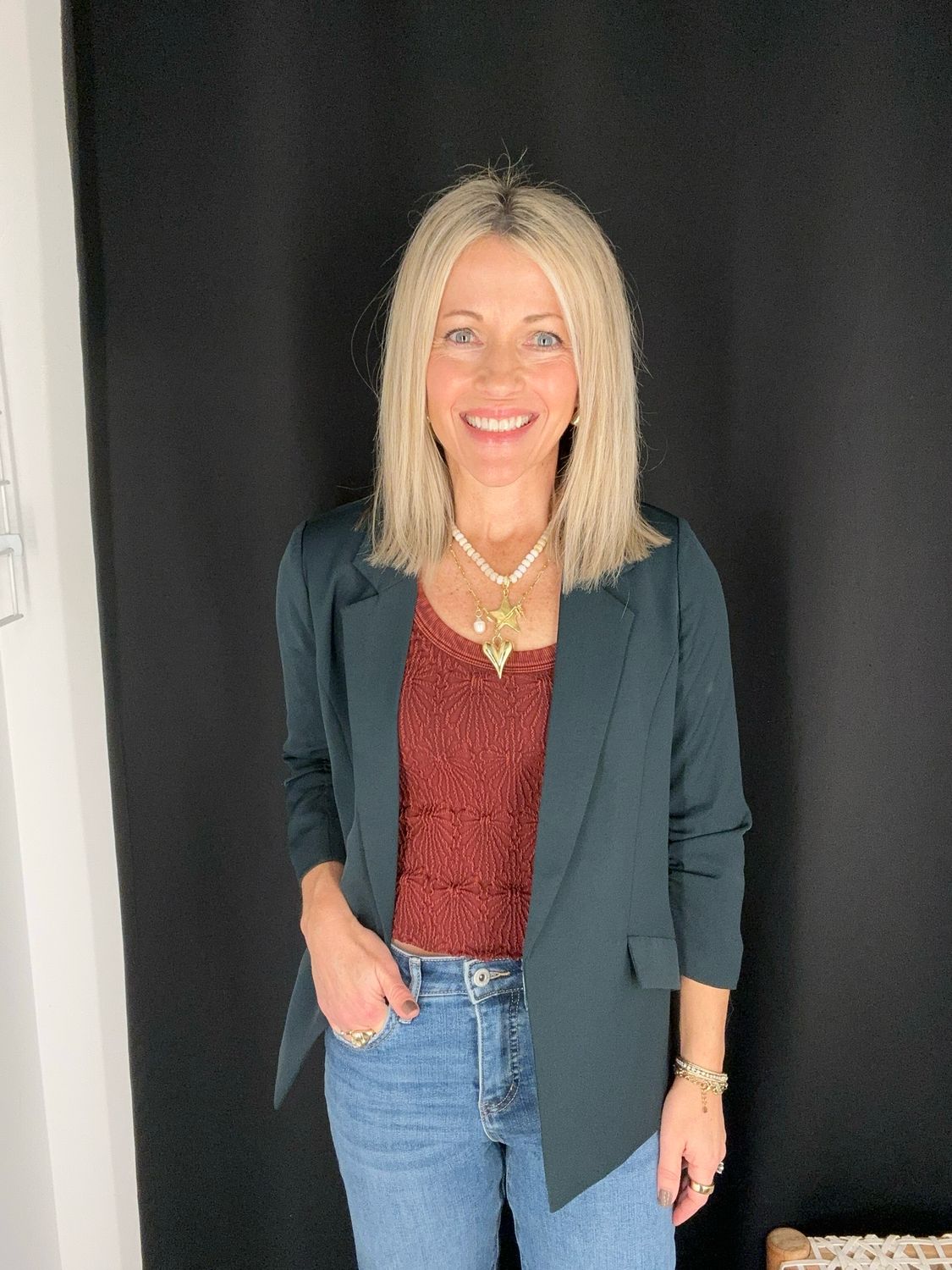 Hunter Greeen Rouched Blazer