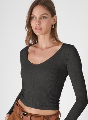 Trudy Lace V Neck-Blk