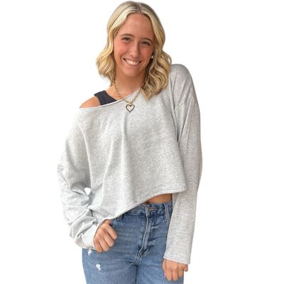 Sassy Off Shoulder Top-Grey