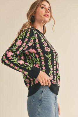 Vera Floral Sweater-Blk