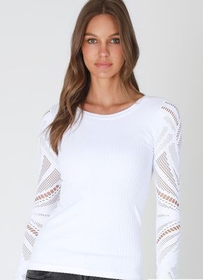Heather Lace Sleeve Top-Wht