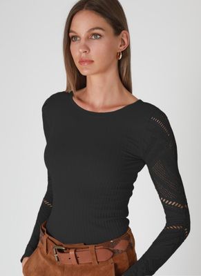 Heather Lace Sleeve Top-Blk