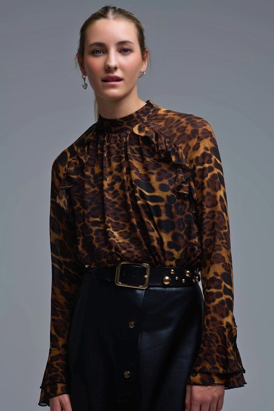 Leopard Ruffle Blouse