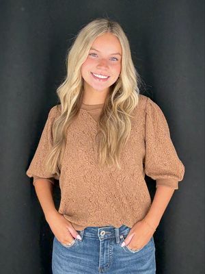 Floral Puff Sleeve Sweatshirt-Brn