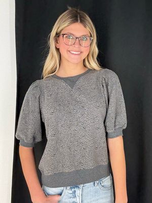 Floral Puff Sleeve Sweatshirt-Char