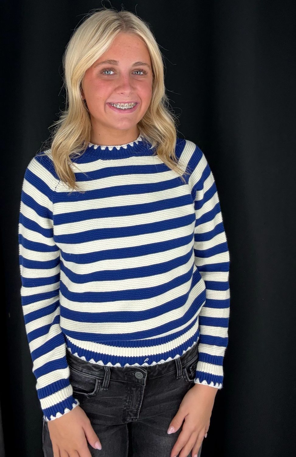 Sabrina Contrast Stripe Sweater-Royal