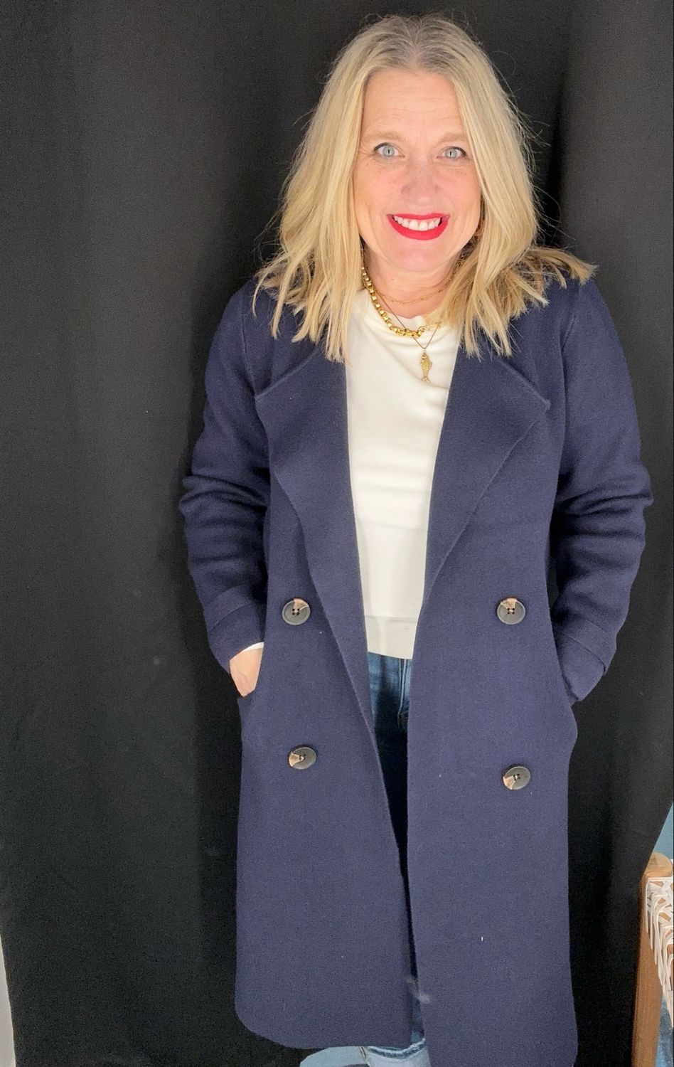 Double Breasted Duster-Navy