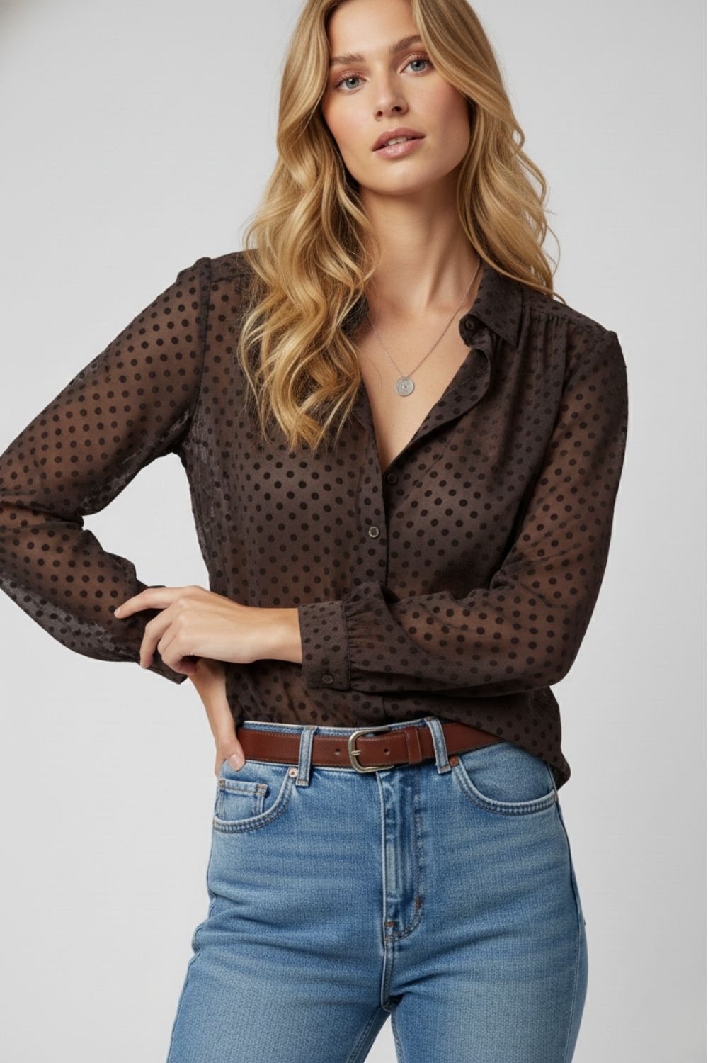 Sheer Dotty Button Up
