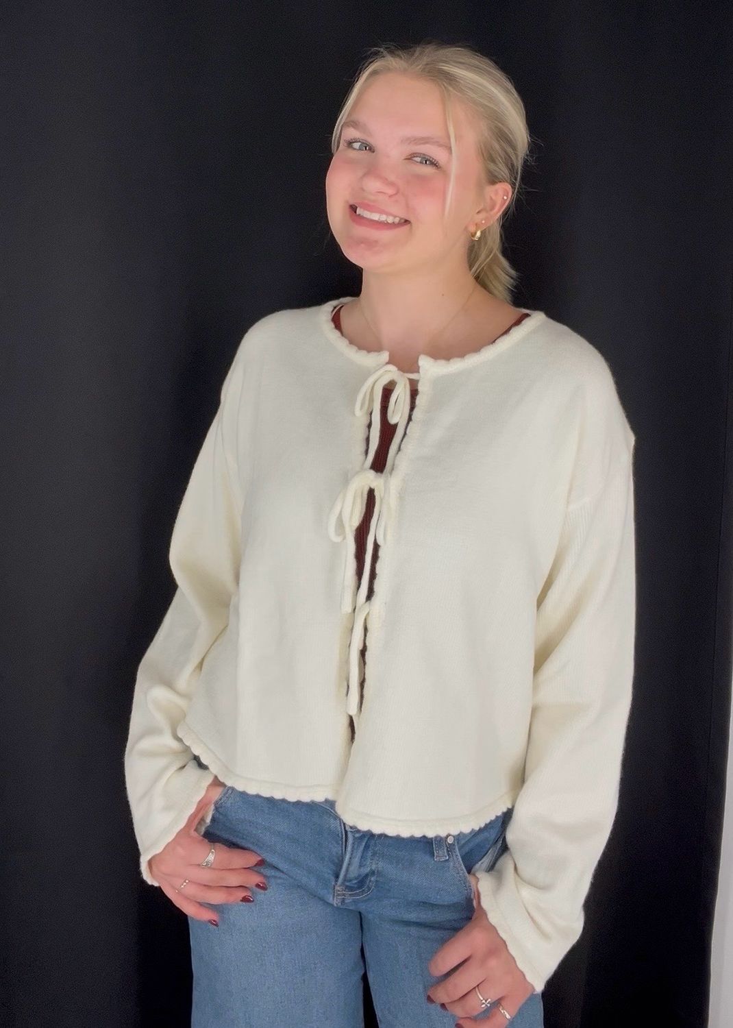 Glenda Tie Cardi-Cream