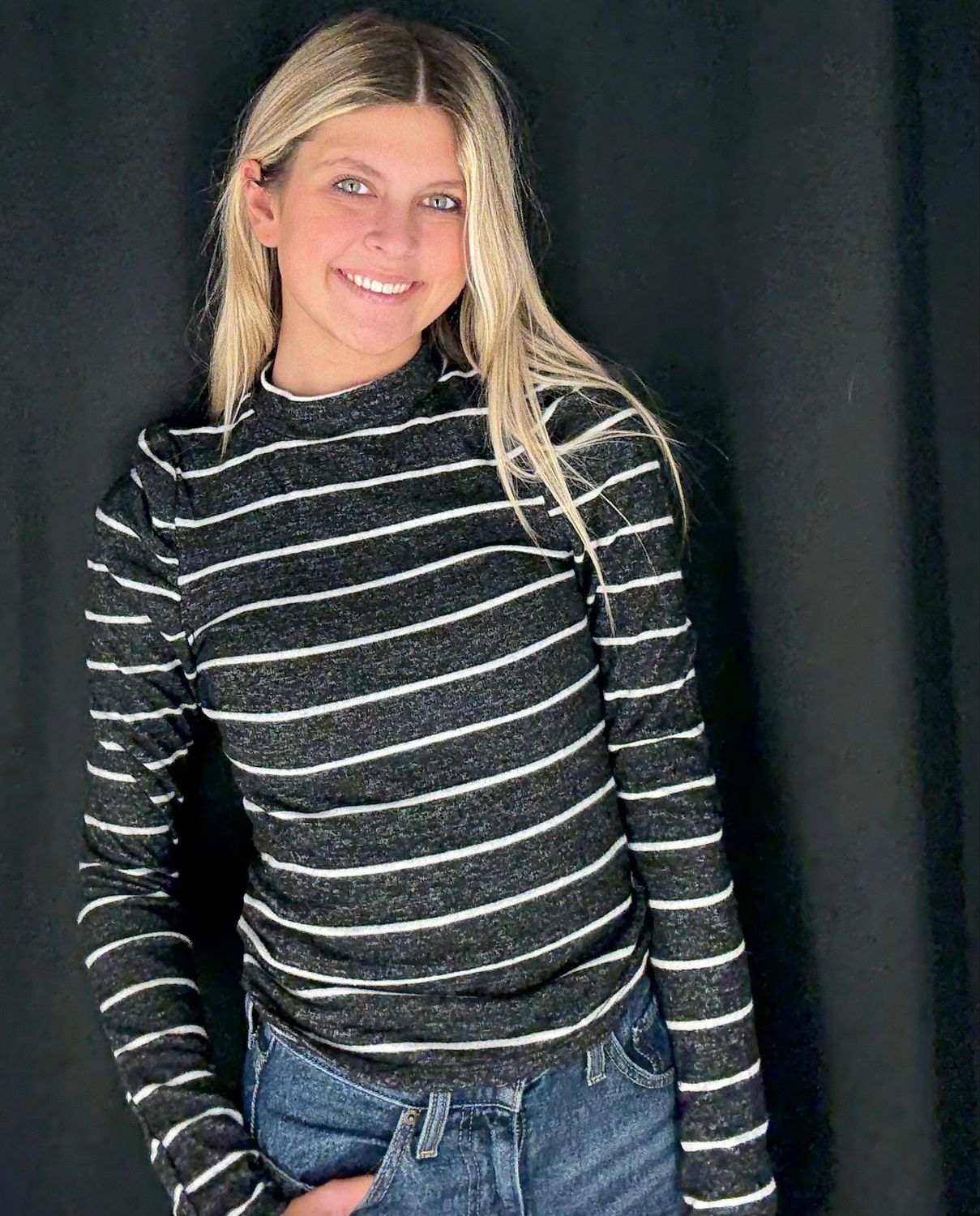 Brushed Stripe Top-Blk