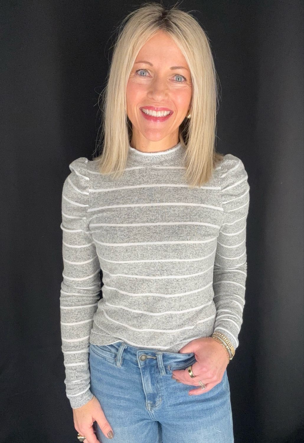 Brushed Stripe Top-Gry