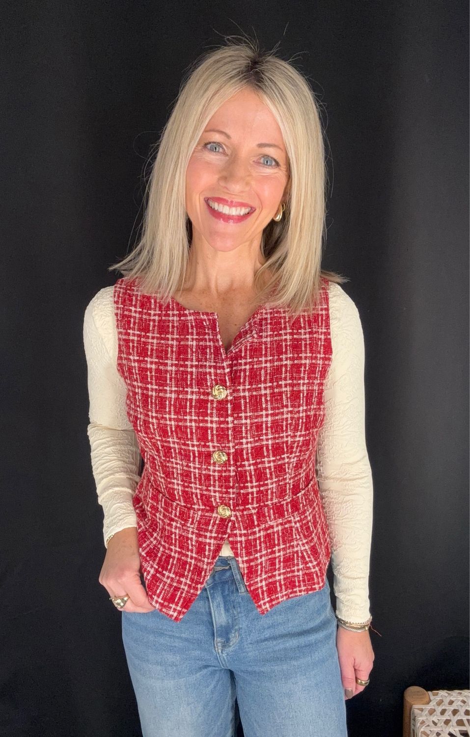 Holiday Tweed Vest-Red