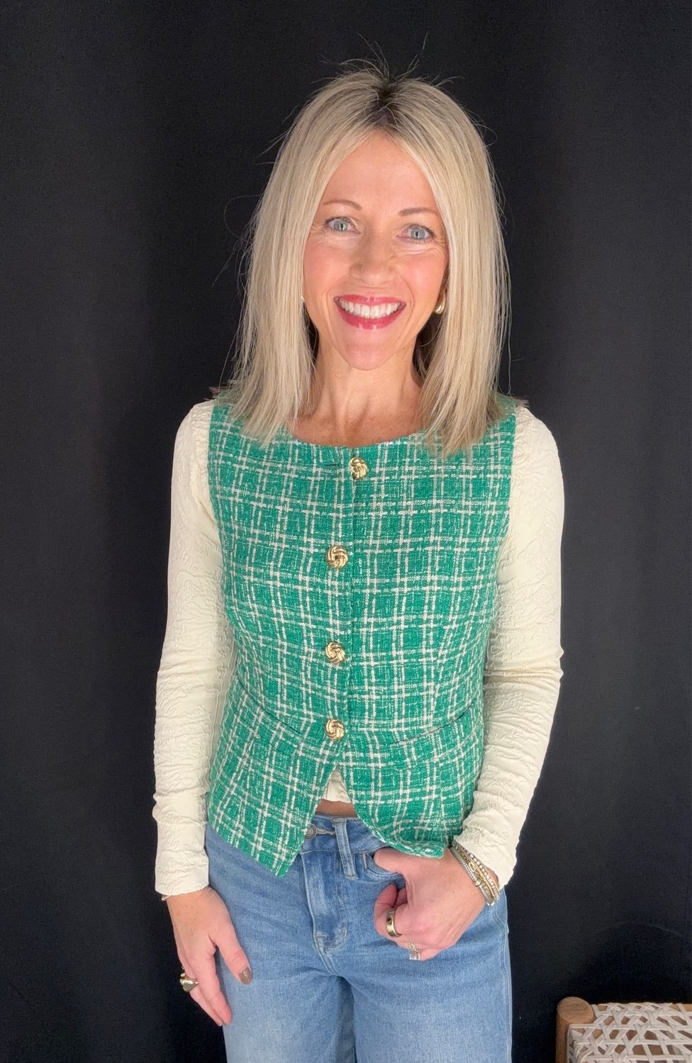 Holiday Tweed Vest-Green