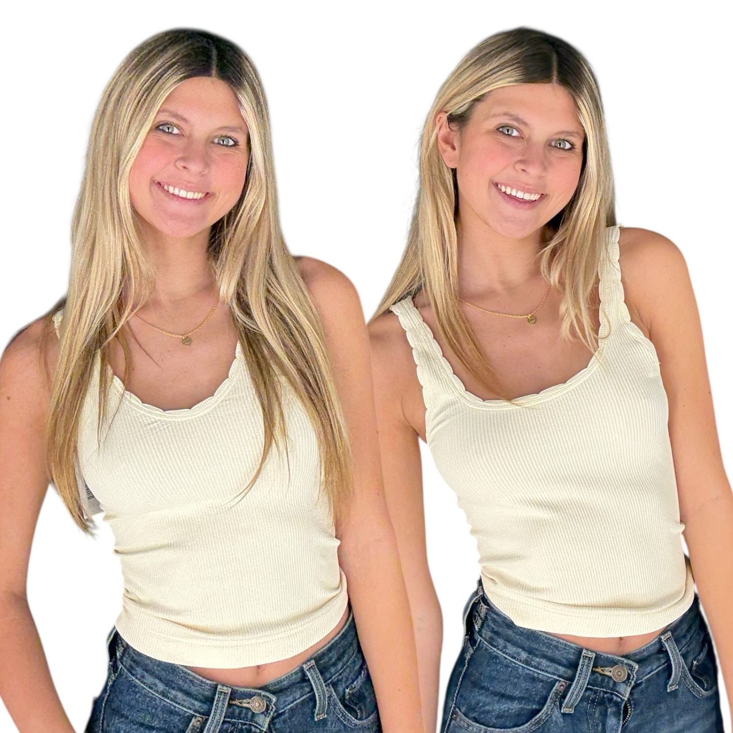 Reversible Scallop Tank-Cream