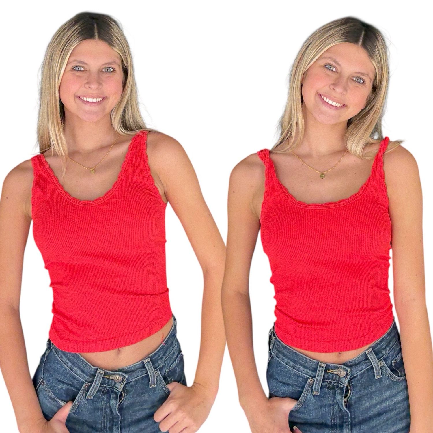 Reversible Scallop Tank-Red