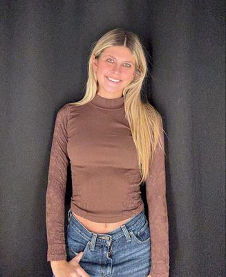 Lace Sleeve Mock Neck-Choc