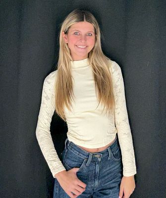 Lace Sleeve Mock Neck-Cream