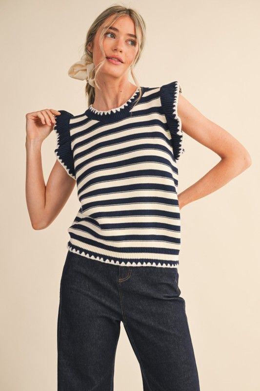 Jessie Stripe Sweater Vest-Navy