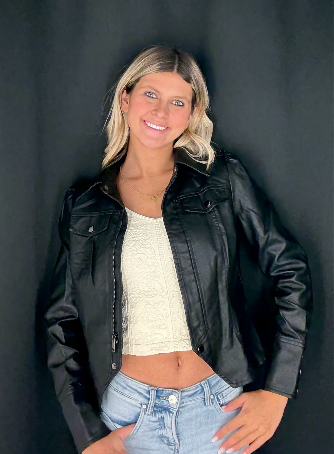 Naomi Vegan Leather Jkt-Blk