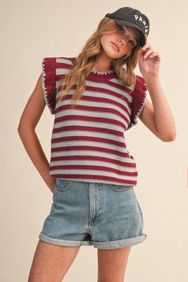 Jessie Stripe Sweater Vest-Wine