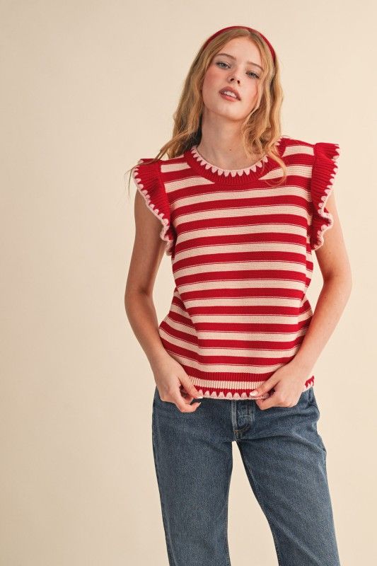 Jessie Stripe Sweater Vest-Red