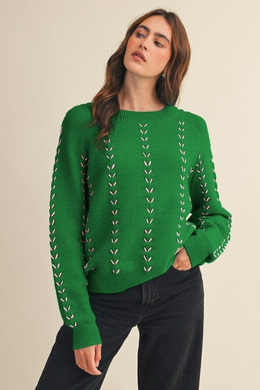 Stitched Up Sweater-Green
