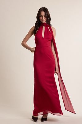 Kiera Scarf Maxi Dress-Red