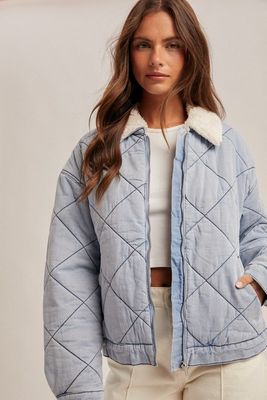 Quitled Denim Jacket With Sherpa Collar