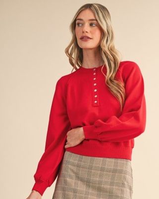 Kayla Henley Sweater-Red