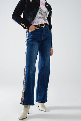 Wide Leg Track Jean With Leopard