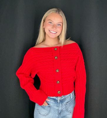 Off Shoulder Cardi-Red