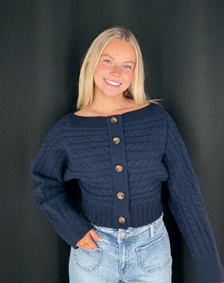 Off Shoulder Cardi-Navy