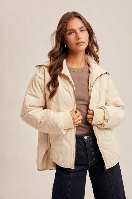 Ribbed Collar Puffy Jacket
