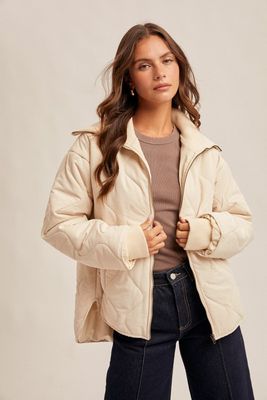 Ribbed Collar Puffy Jacket