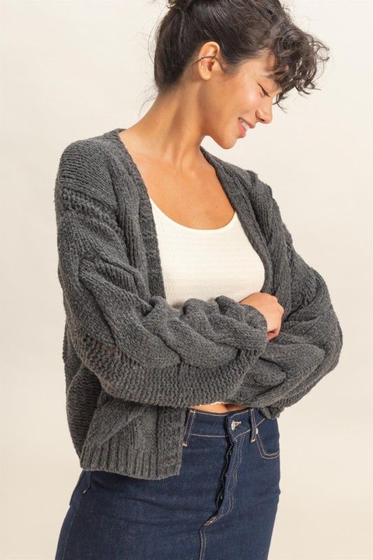Cable Knit Short Cardi-Char