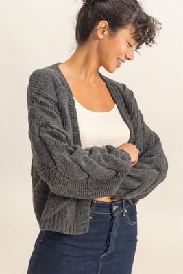 Cable Knit Short Cardi-Char