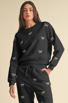 Sparkle Bow Crew Neck-Blk