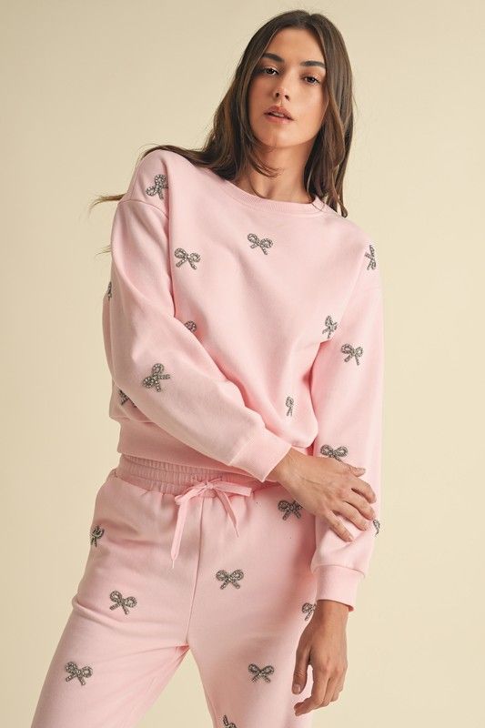 Sparkle Bow Crew Neck-Pink