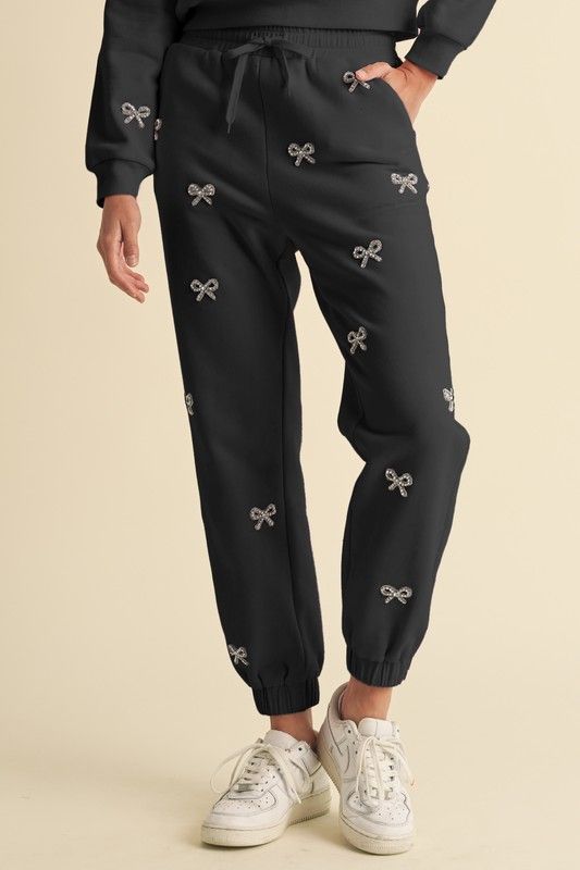 Sparkle Bow Joggers-Blk
