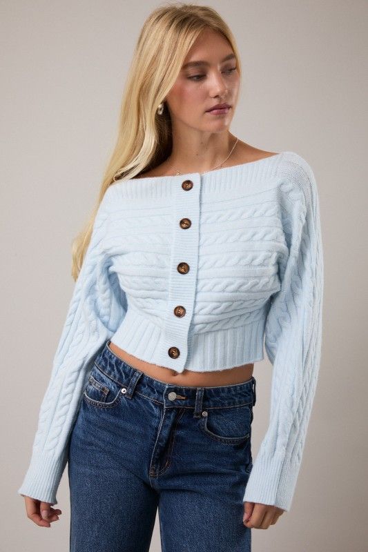 Off Shoulder Cardi-Blue