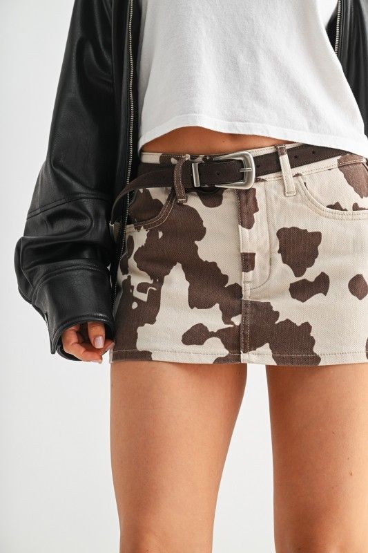 Denim Cow Print Skort
