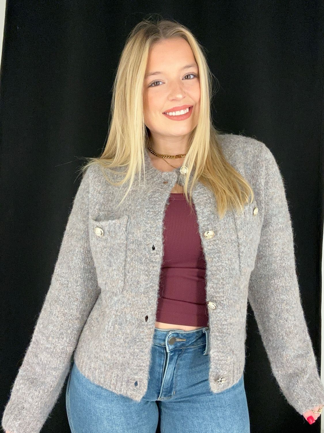 Boucle Gold Button Cardi