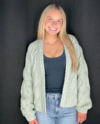 Cable Knit Short Cardi-Sea
