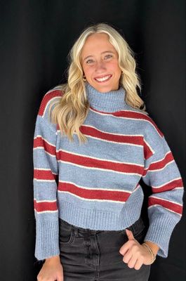 Coastal Stripe Turtle Neck Sweater-Blue
