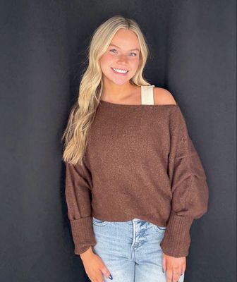 Melissa Off Shoulder Sweater-Brn